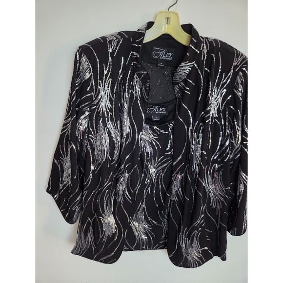 Alex Evenings Black w/Silver Sequins Evening Top/Cardigan Jacket Set size 1X - Picture 6 of 9